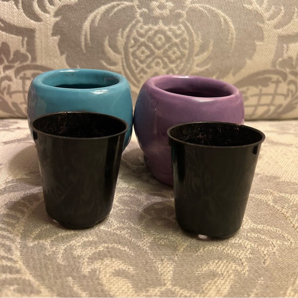 Lot of 2 Ceramic Day Of The Dead Sugar Skull Planter 2.5 inc Trader Joes Purple - Picture 4 of 7